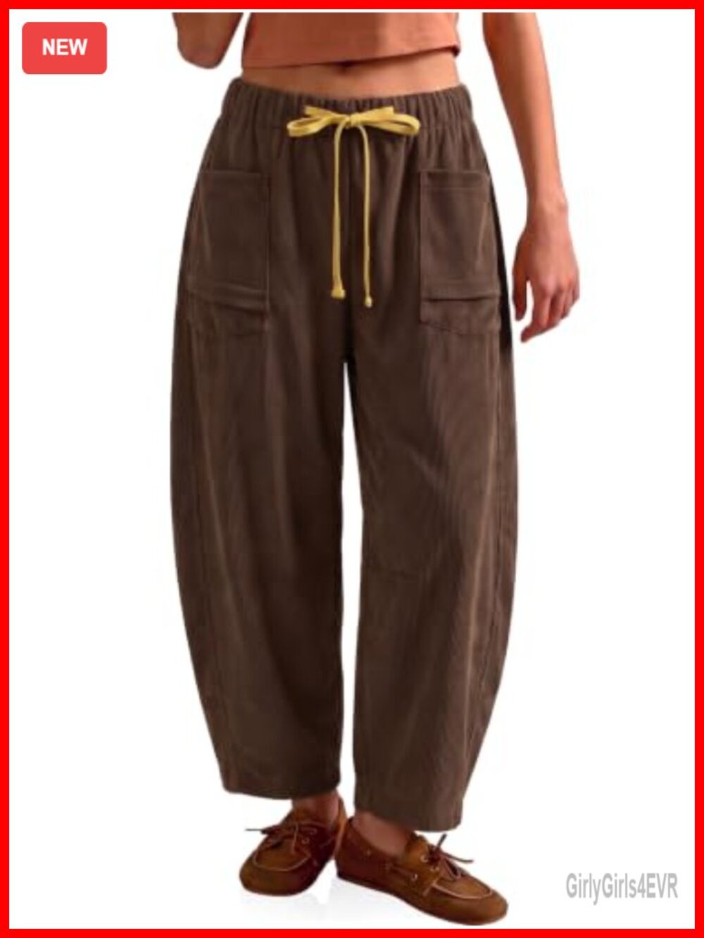Corduroy Barrel Pants Drawstring Wide Leg Baggy Fall Trousers